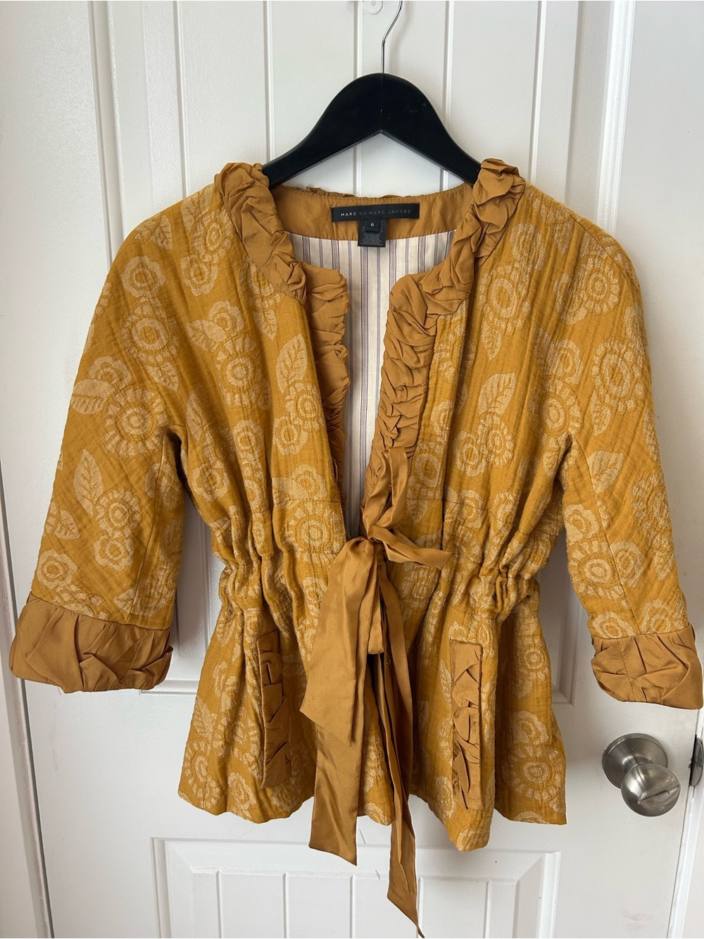 Marc by Marc Jacobs Mustard Floral Ruffle Tie-Waist Jacket